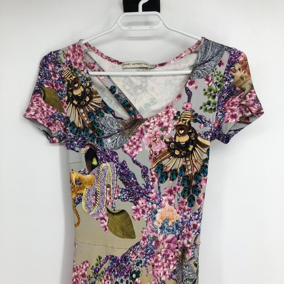 Mary Katrantzou multicolor abstract floral short sleeve A-line midi dress XS - Picture 7 of 16